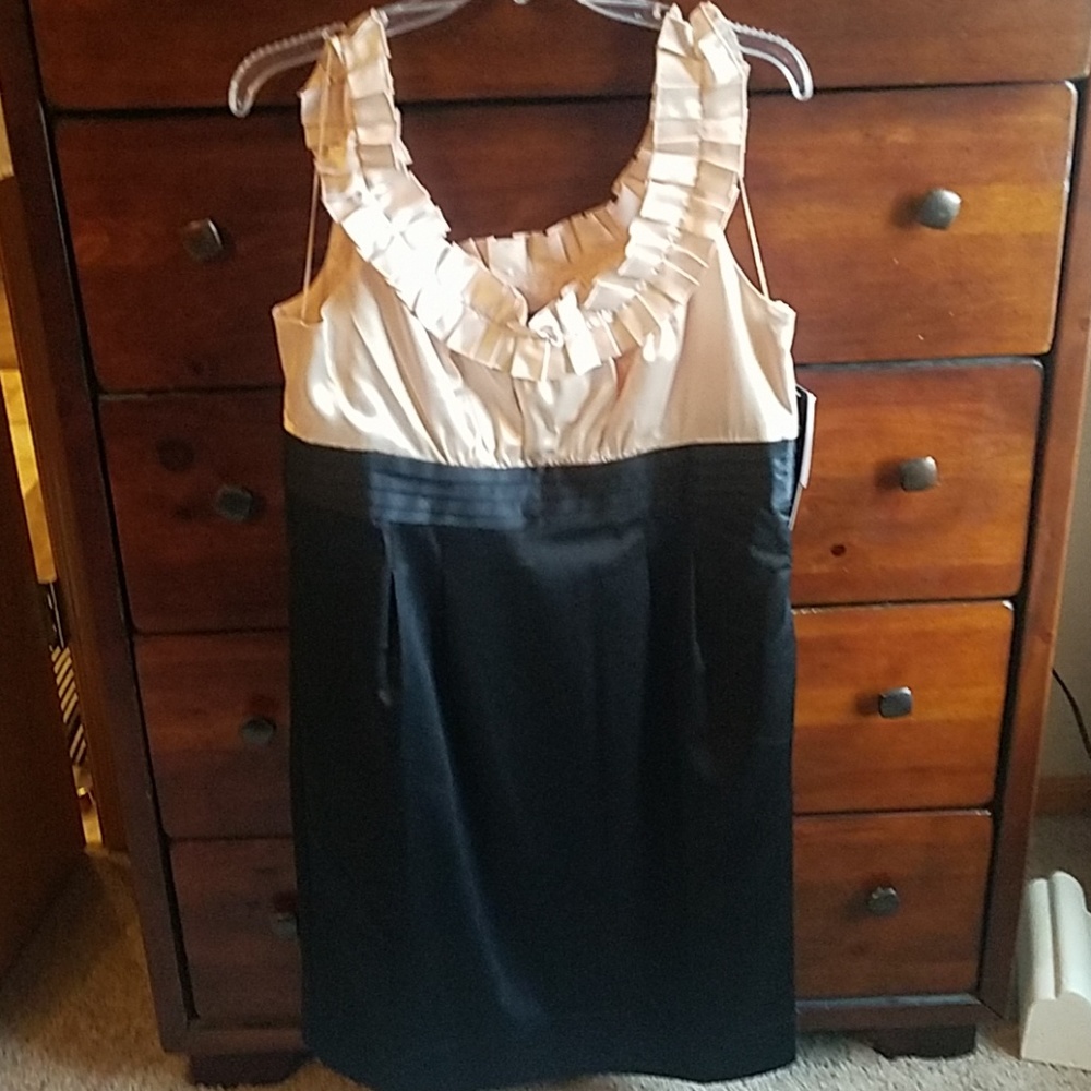 Champagne and black cocktail dress